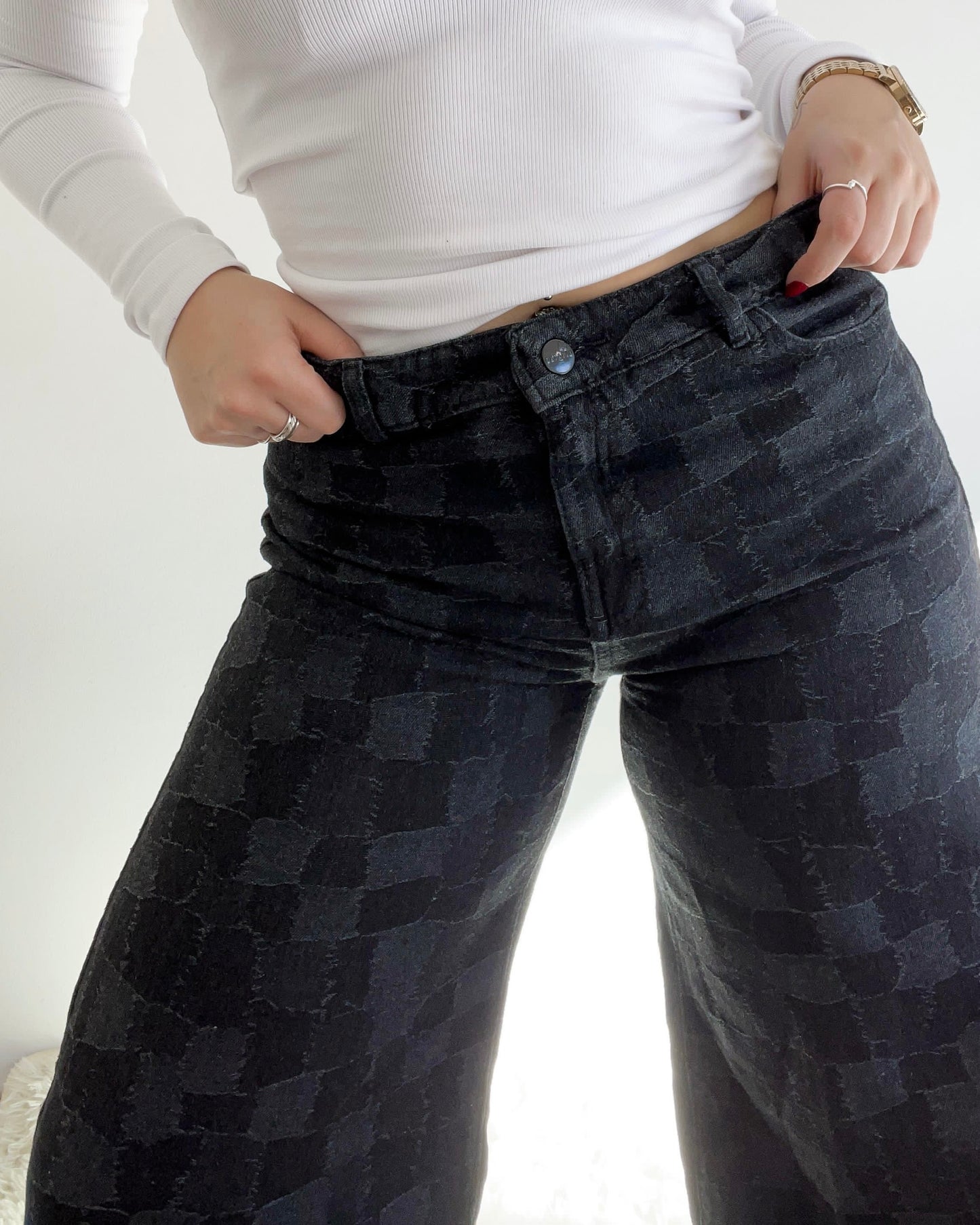 Jean wide parches negro