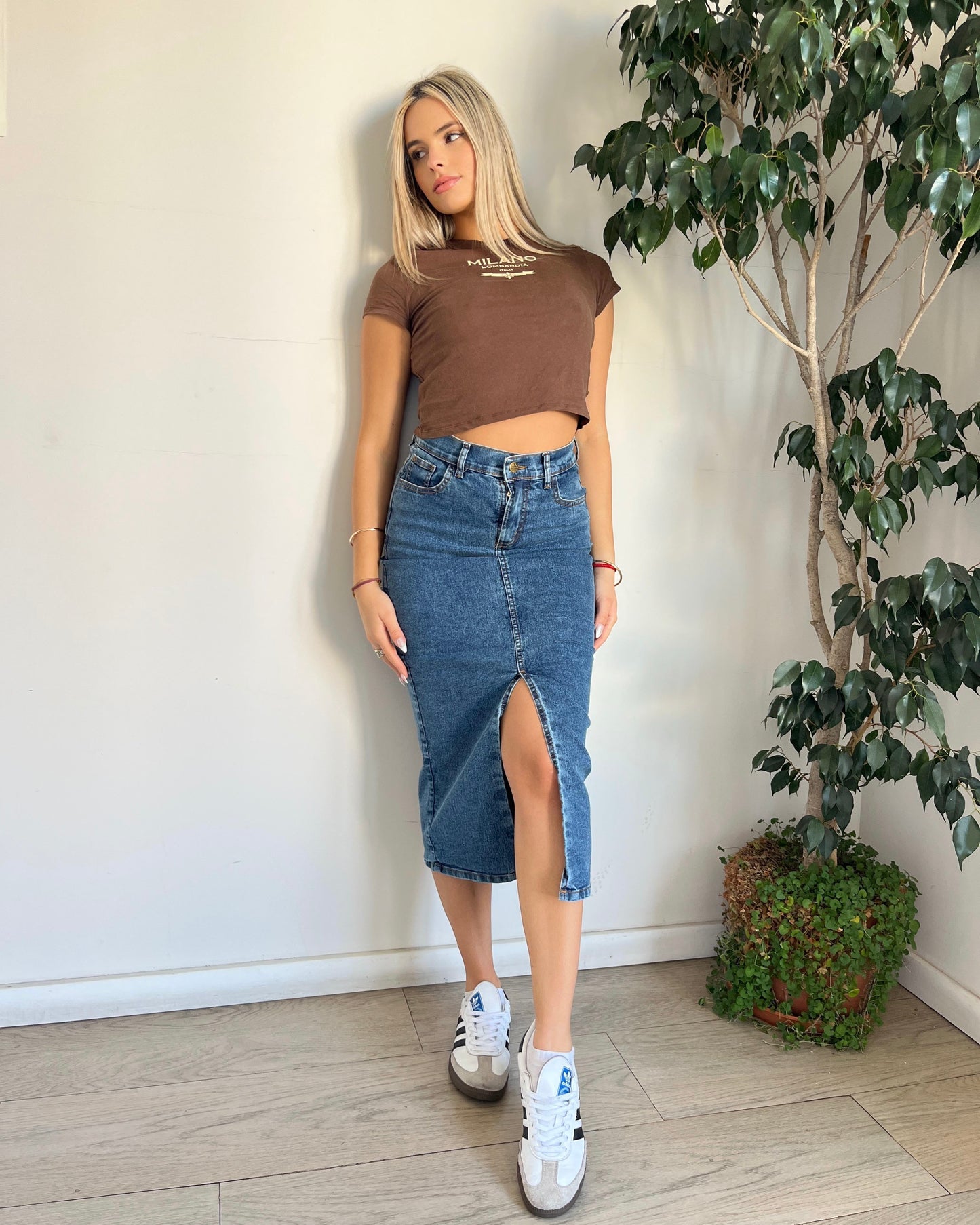 Falda denim long